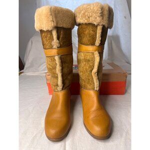 Vintage Mocatem Boots Women’s 9 Leather Fur Lined Tan Brown Canada Winter Warm